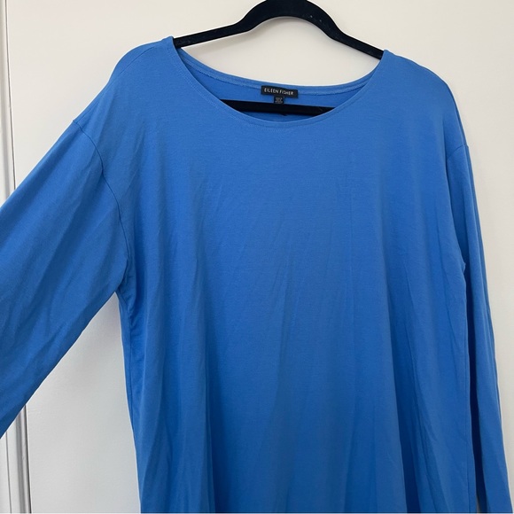 Eileen Fisher Asymmetrical Hem Scoop Neck Long Sleeve Blue Top‎ Women’s Size XL - Picture 4 of 8